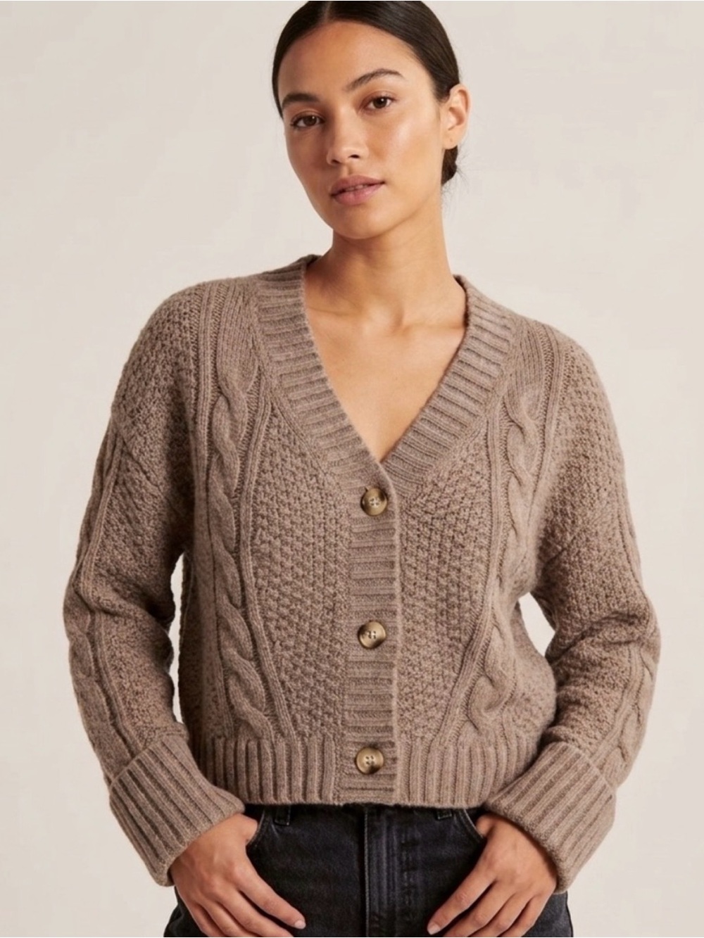 Abercrombie brown Cable-Knit Button Cardigan Sweater